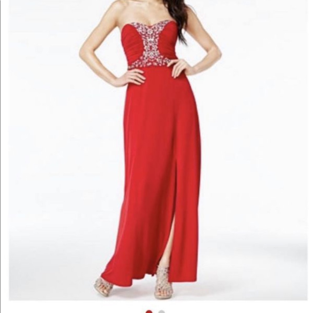 Red strapless dress
